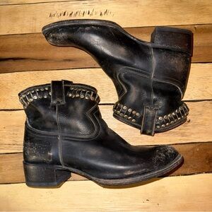Frye Womens 9.5 B Antique Black Diana Cut Stud Pull On Block Heel Western Boots
